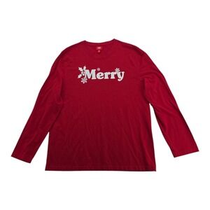 Family PJs Macy's Men's XL Red Merry Christmas Long Sleeve Shirt
